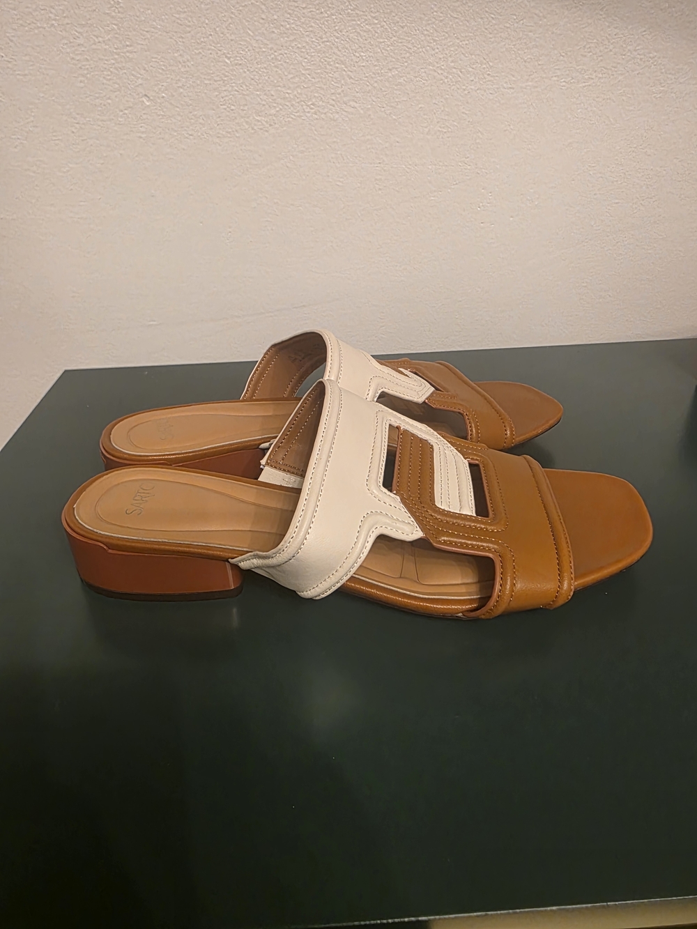 Franco Sarto Two-Tone Brown and Cream Slide Mules